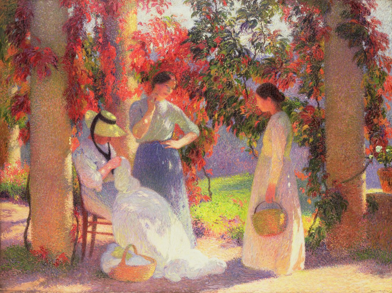 Scena szycia pod pergolą w Marquayrol, 1902 autorstwa Henri Martin