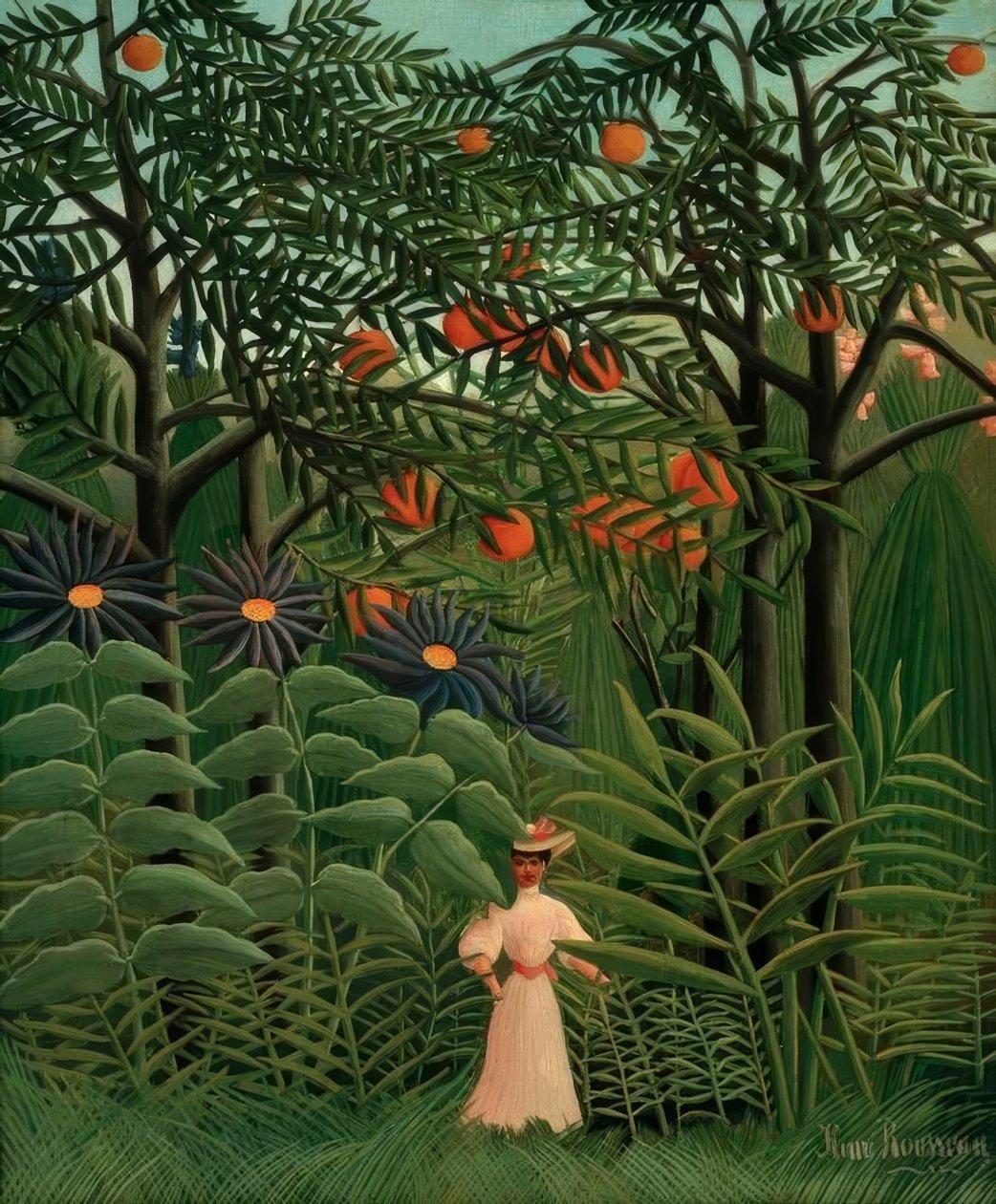 Kobieta spacerująca po egzotycznym lesie autorstwa Henri Rousseau