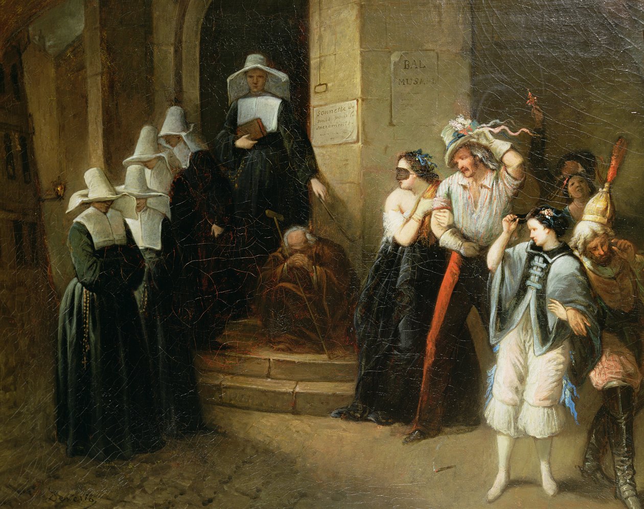 Bal maskowy, ok. 1870 r. autorstwa Henri Victor Deveria