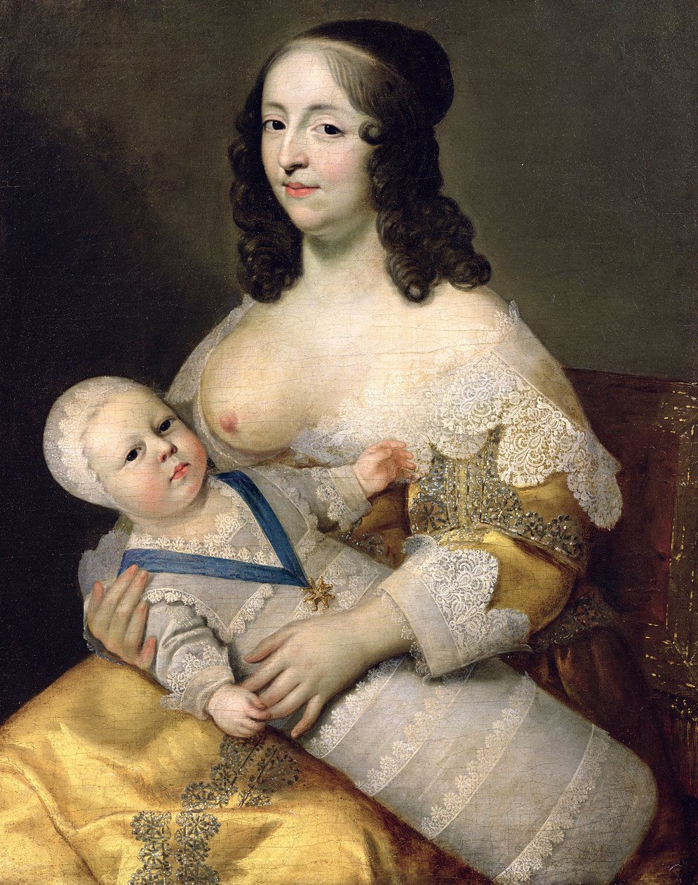 Delfin Ludwik Francji (1638-1715) i jego pielęgniarka, Dame Longuet de la Giraudiere, c.1638 autorstwa Charles Beaubrun