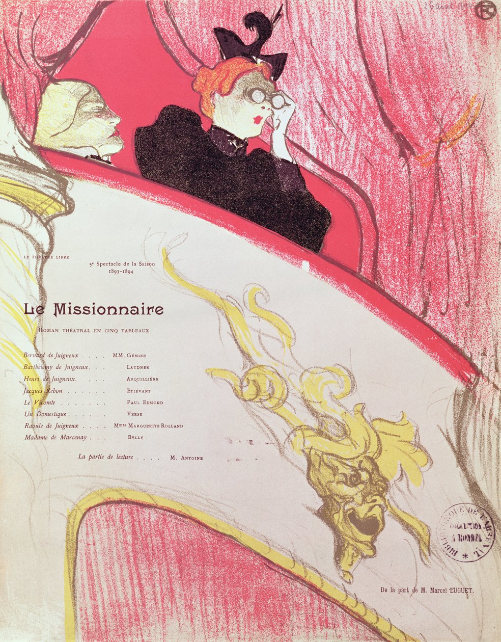 Okładka programu „Le Missionaire” w Theatre Libre, 1893-94 (patrz także 202671) autorstwa Henri de Toulouse Lautrec