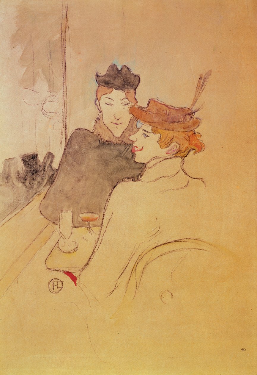 Dwie kobiety siedzące w kawiarni (ołówek i toaleta na karcie) autorstwa Henri de Toulouse Lautrec