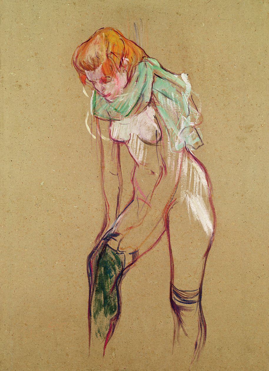 Kobieta podciągająca pończochy, 1894 (olej na karcie) autorstwa Henri de Toulouse Lautrec