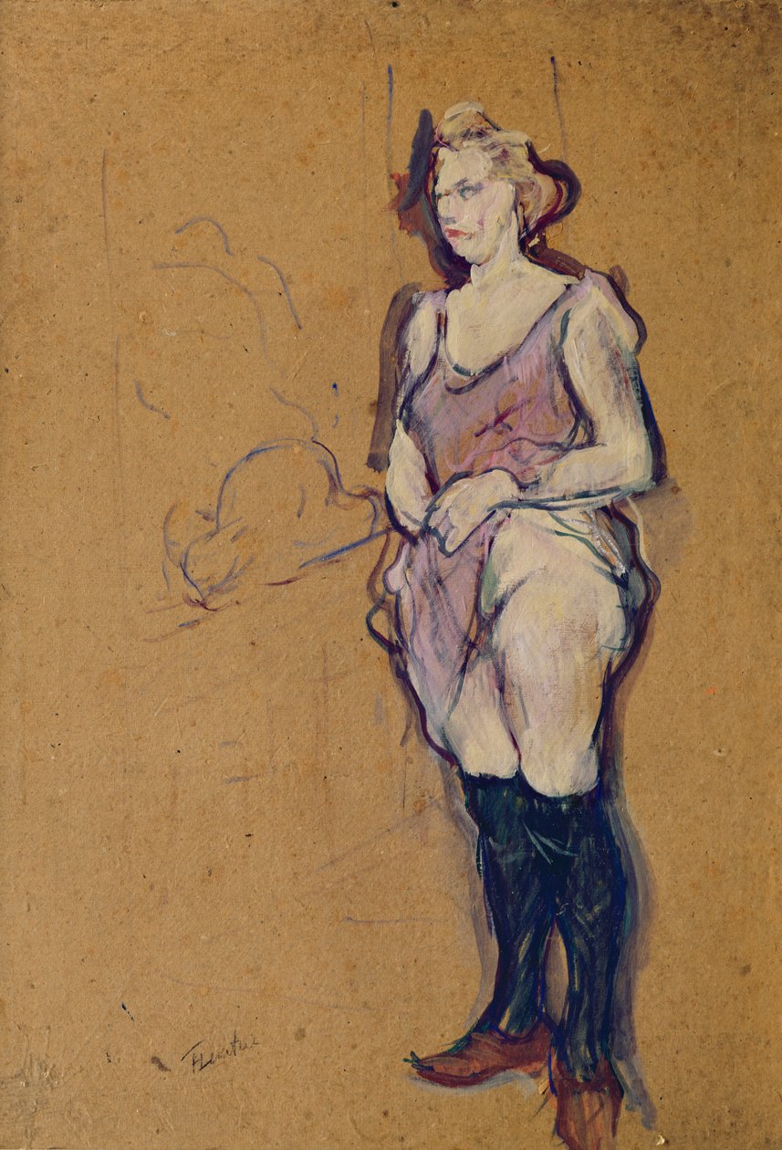 Kobieta trzymająca sukienkę lub Kobieta w burdelu, 1894 (olej na tekturze) autorstwa Henri de Toulouse Lautrec