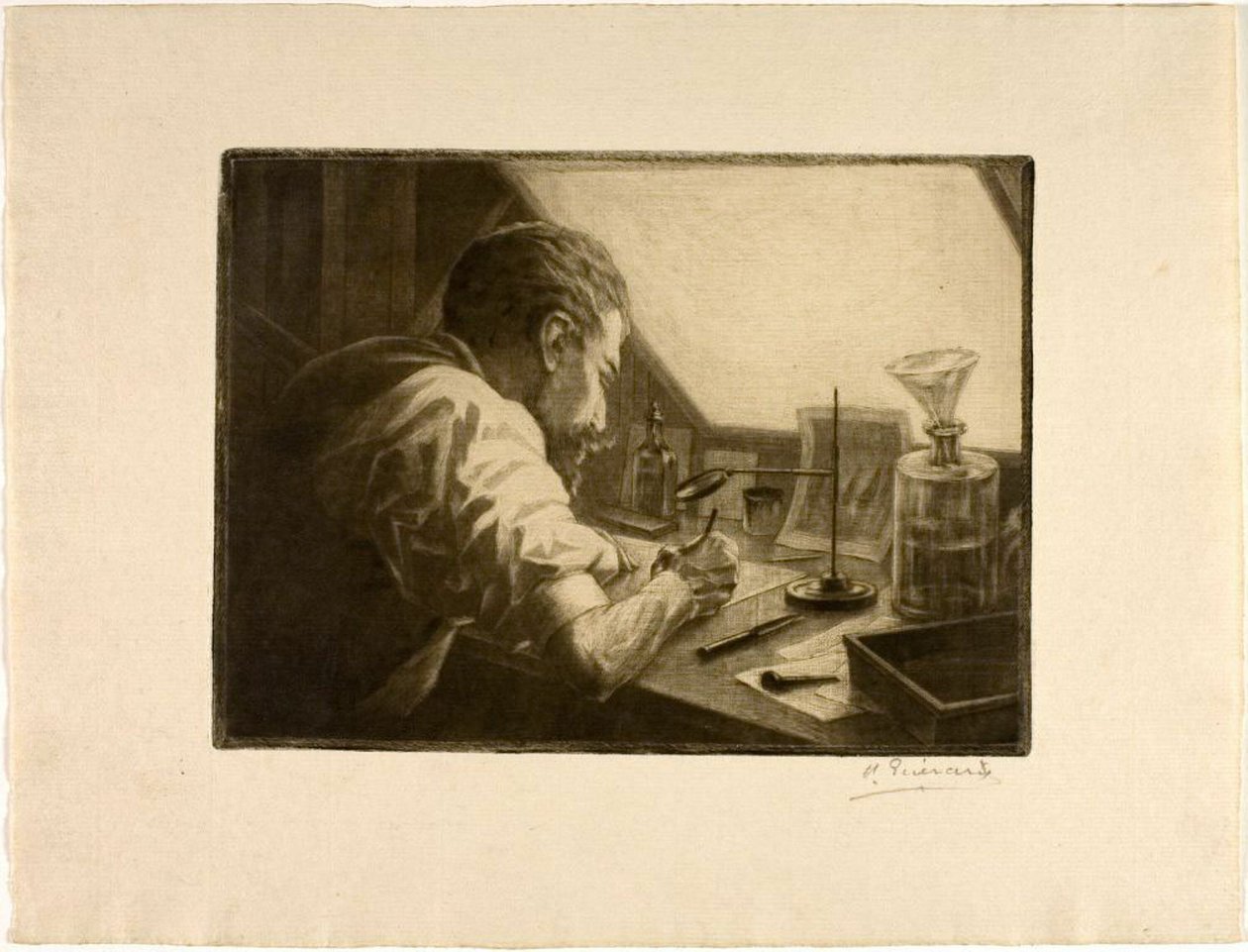Autoportret Przygotowanie akwaforty autorstwa Henri Charles Guérard