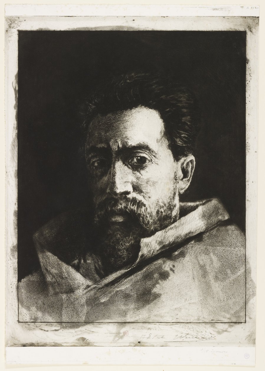 Autoportret, ok.1888 (akwaforta i sucha igła) autorstwa Henri Charles Guérard