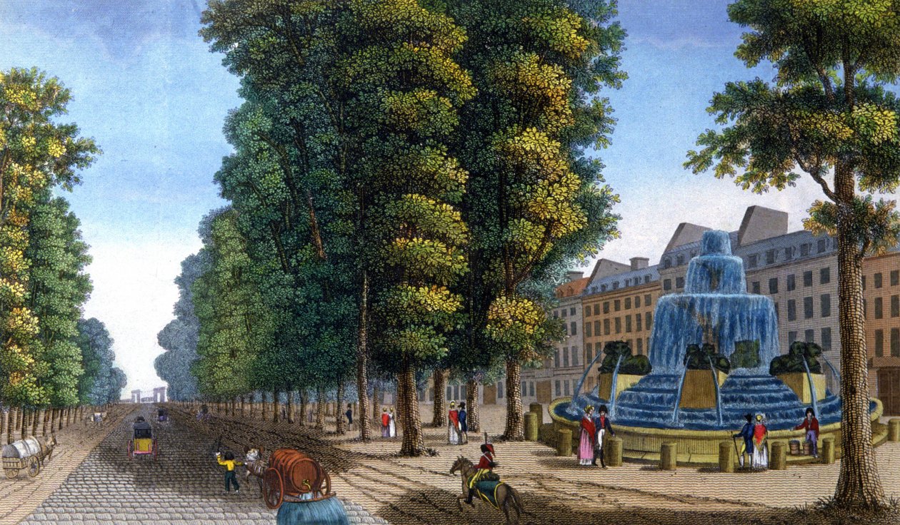 Fontanna, Boulevard Saint-Martin, ok. 1810-1820 (ryc.) autorstwa Henri Courvoisier Voisin