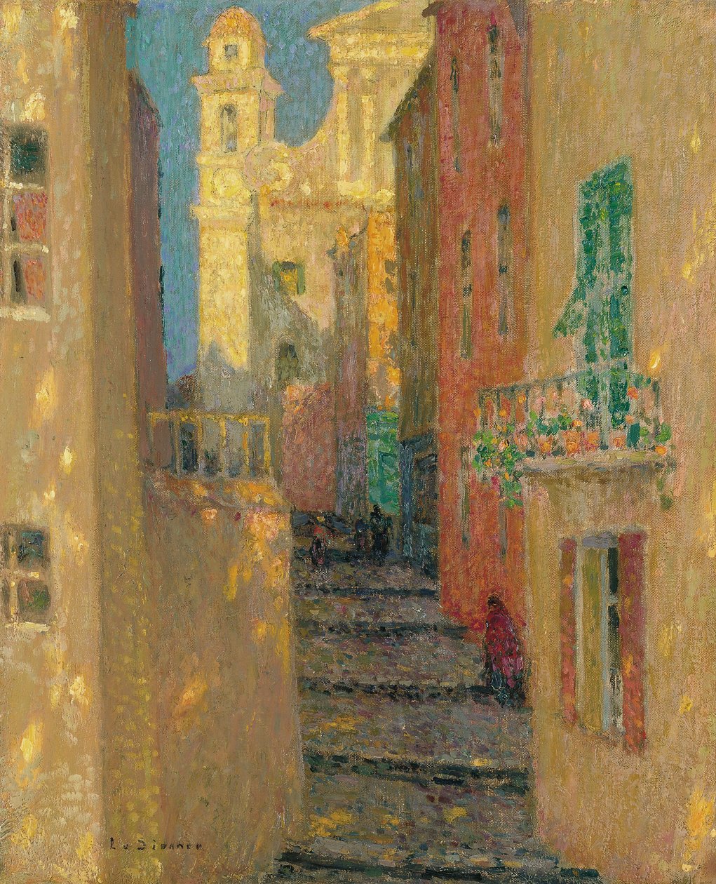 Rue de lEglise, Villefranche-sur-Mer, 1928 autorstwa Henri Le Sidaner