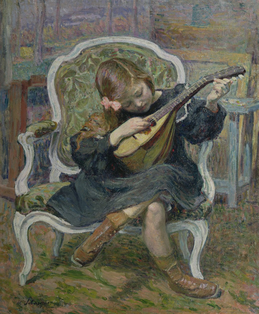 Dziewczyna grająca na mandolinie autorstwa Henri Lebasque