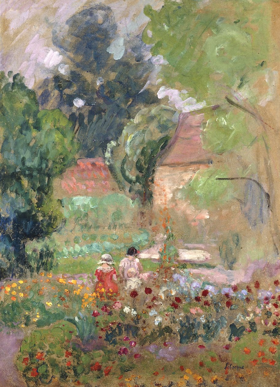 Marthe, Nono i Pierre w ogrodzie, autorstwa Henri Lebasque