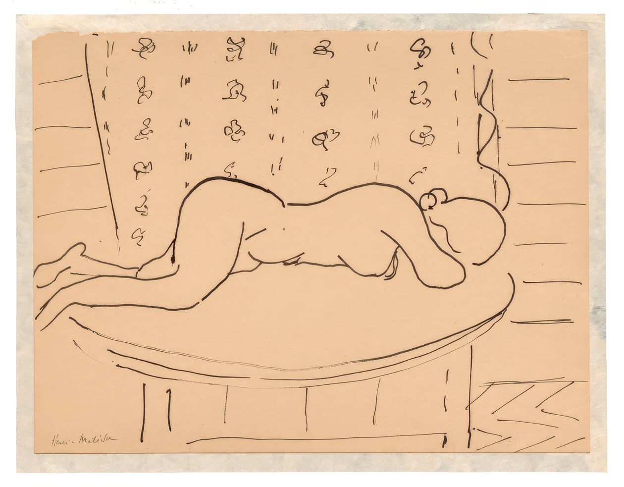 Kobieta nago leżąca twarzą w dół na stole autorstwa Henri Matisse