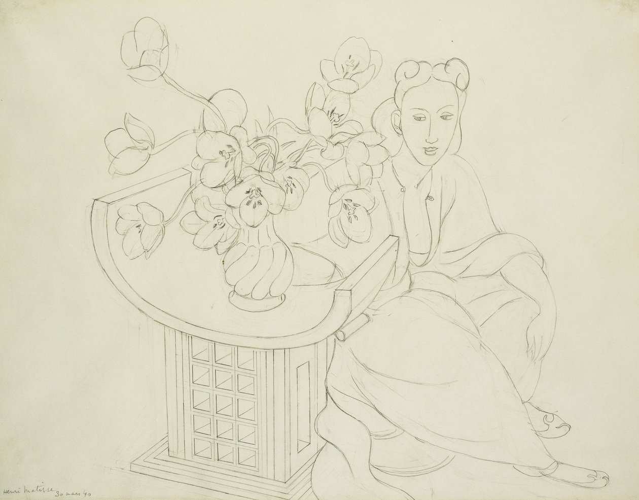 Siedząca kobieta z wazonem z tulipanem autorstwa Henri Matisse