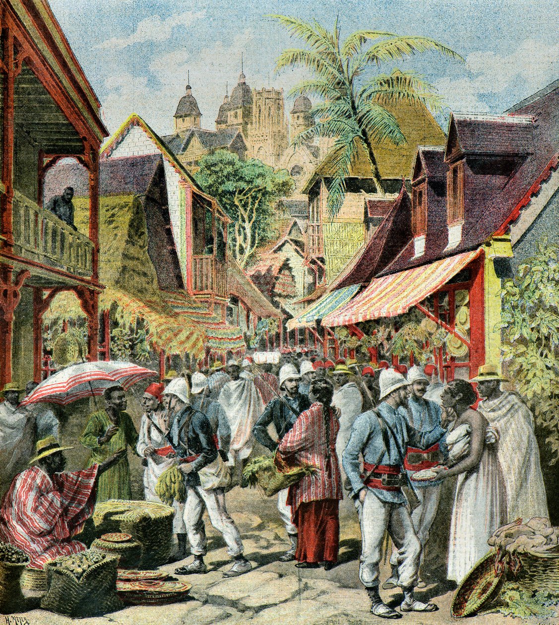 Francuska armia na Madagaskarze, 1895 (ilustracja) autorstwa Henri Meyer