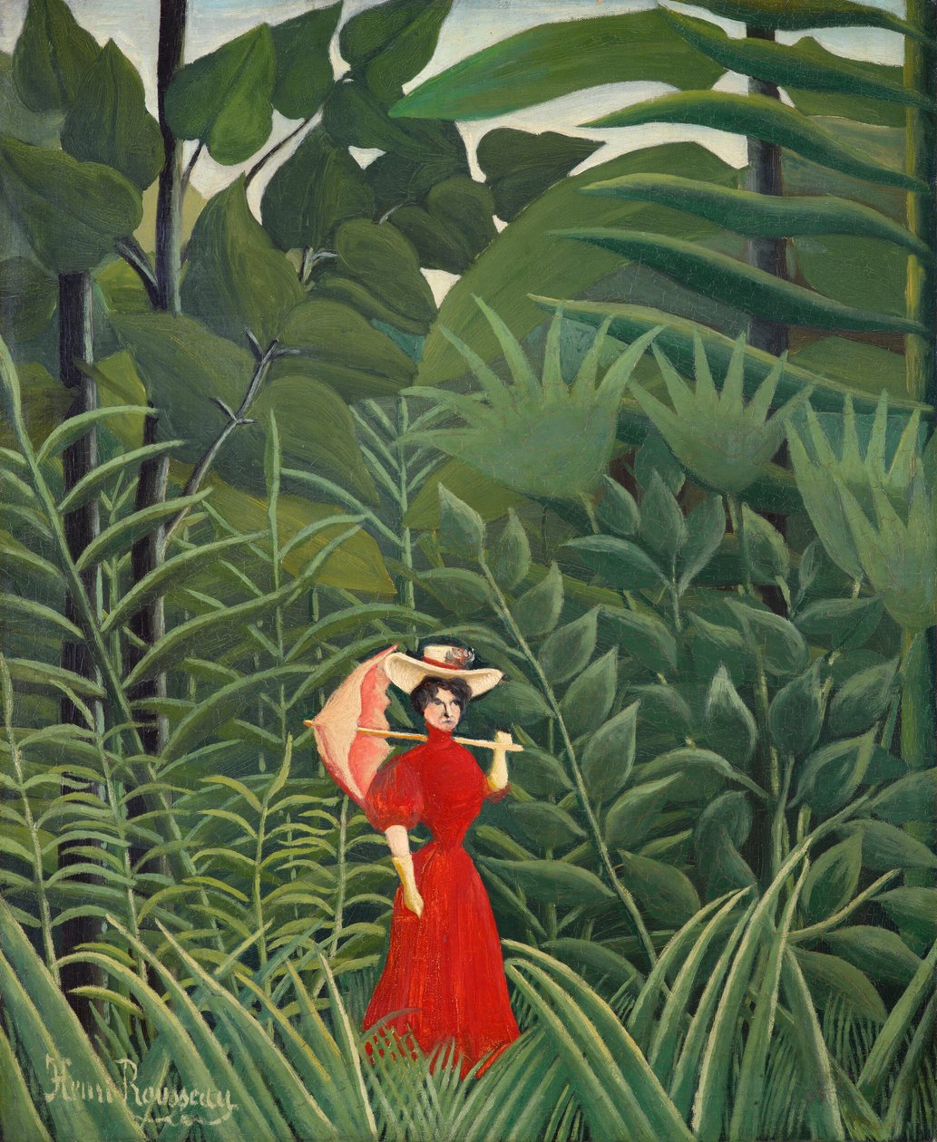 Kobieta w czerwieni w lesie autorstwa Henri Rousseau