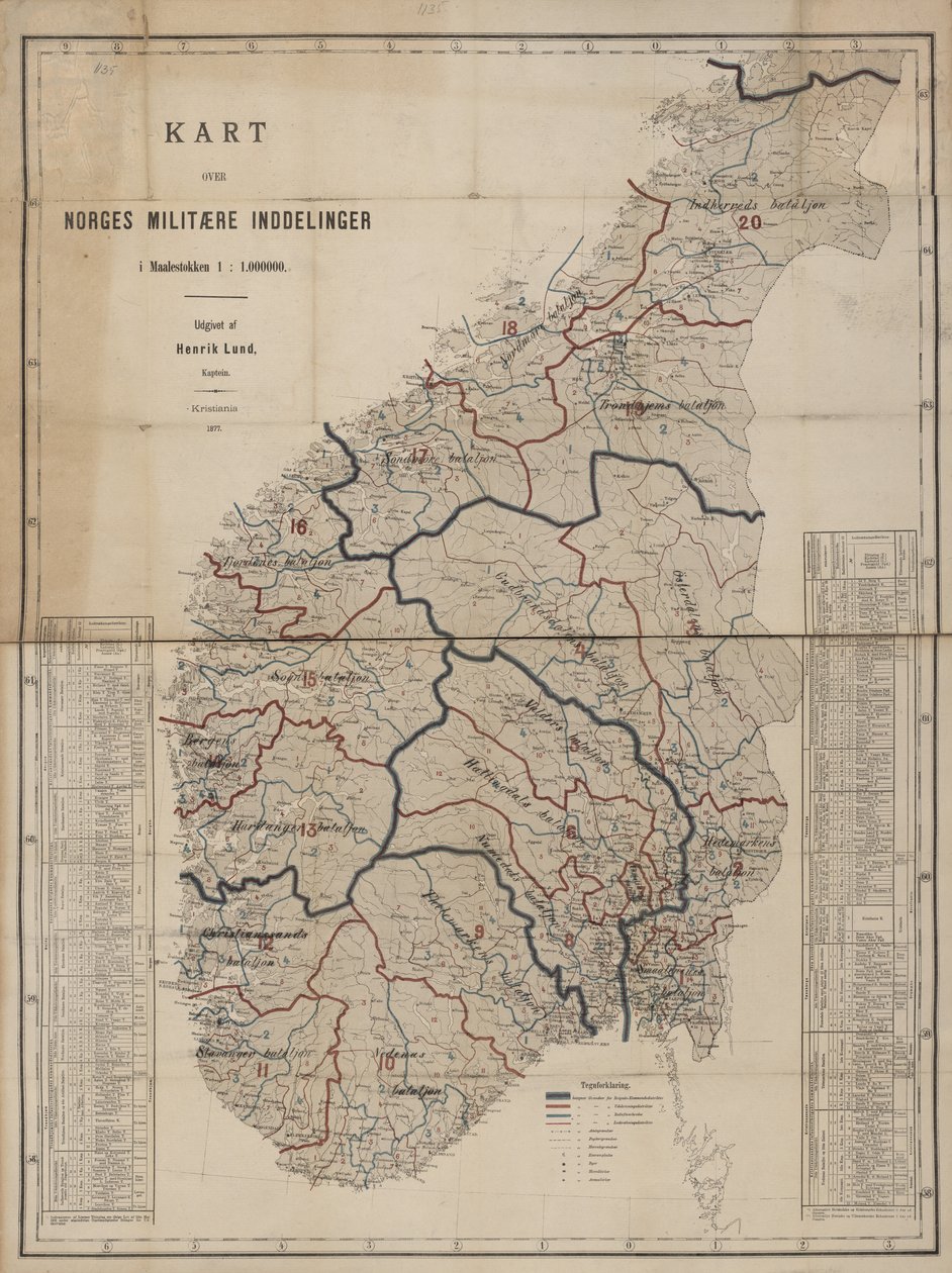 Mapa ze zbiorów map Biblioteki Narodowej. Mapa została opublikowana w Kristianii (1877) i przedstawia Norwegię. autorstwa Henrik Lund