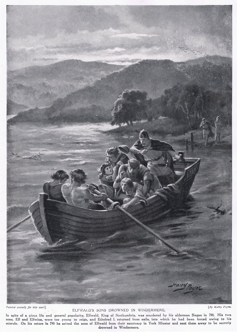 Syn Elfwalda utonął w Windermere AD788, lata 20. autorstwa Henry A. Payne