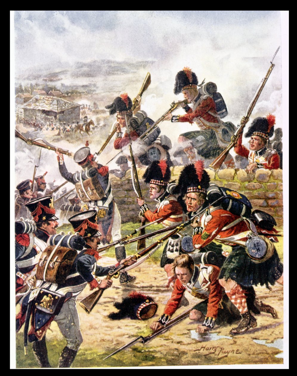 Atak Czarnej Straży, ilustracja z książki "Glorious Battles of English History" autorstwa majora C.H. Wylly
