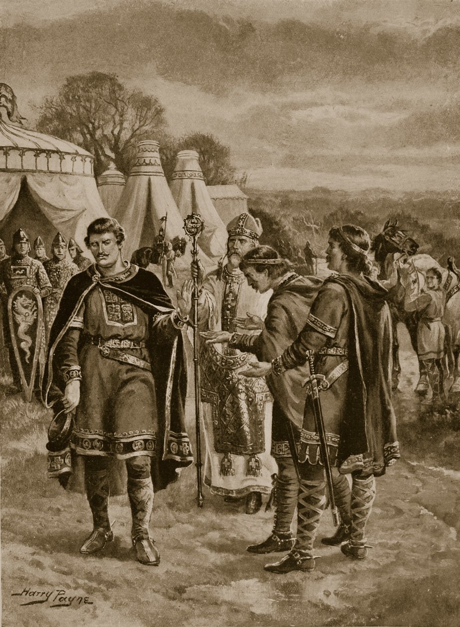 William ofiarował koronę w Berkhampstead, 1066, ilustracja z „Historii narodu” autorstwa Henry A. Payne