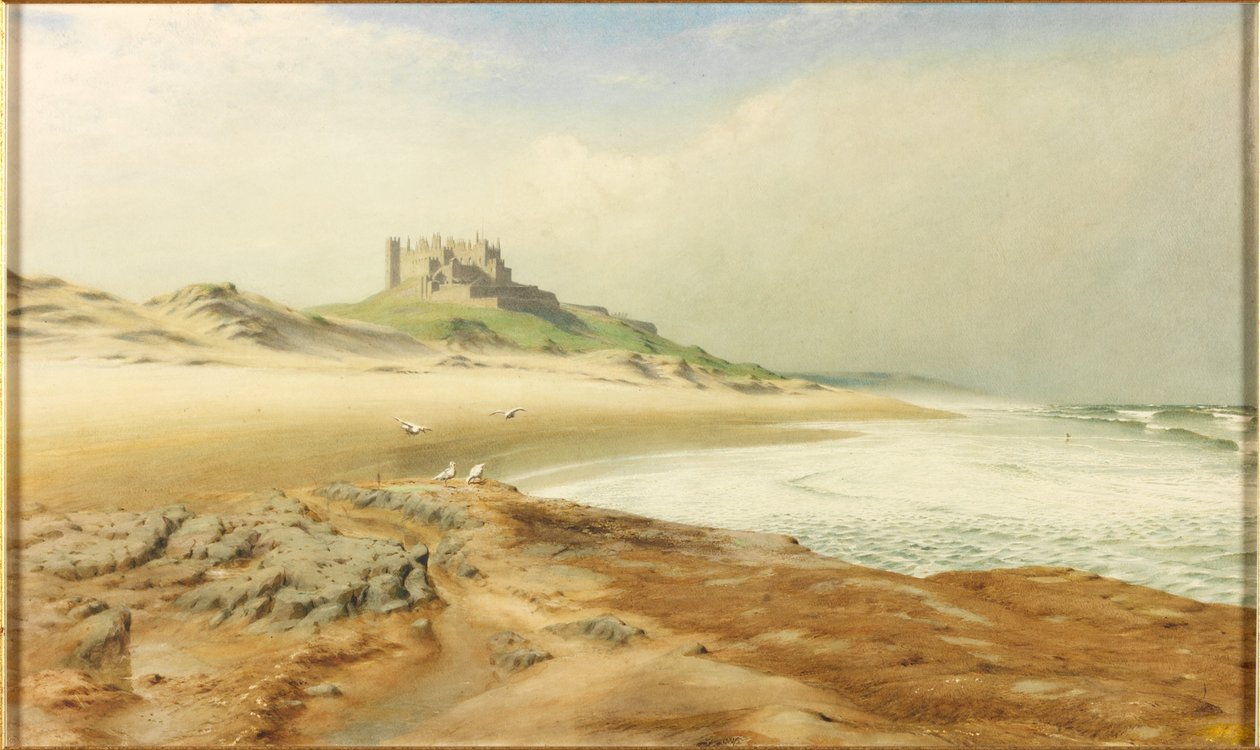 Zamek Bamburgh (ołówek i akwarela na papierze (na karcie)) autorstwa Henry Burdon Richardson