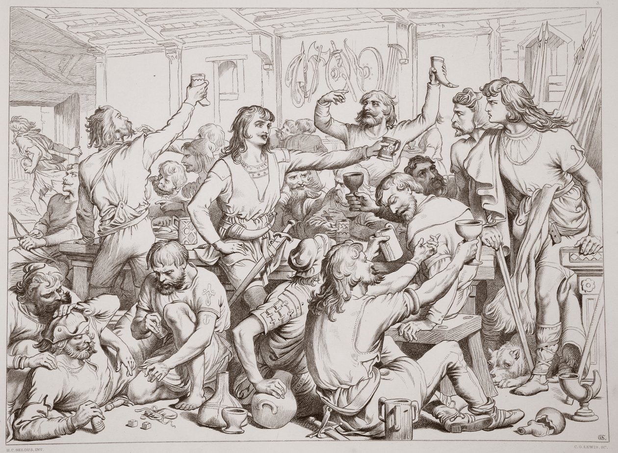 Hereward widzi, jak Martin Lightfoot odjeżdża z listem, ilustracja z Hereward the Great autorstwa Charlesa Kingsleya, pub. 1870, grawerowane przez C.G. Lewis (grawerowanie blachy stalowej) autorstwa Henry Courtney Selous