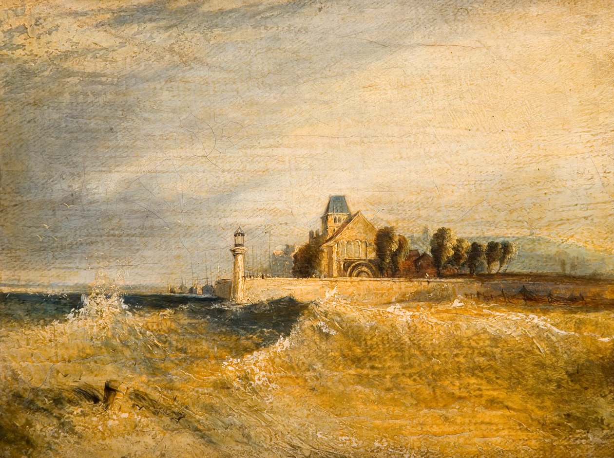 Scena na wybrzeżu z molo autorstwa Henry Dawson