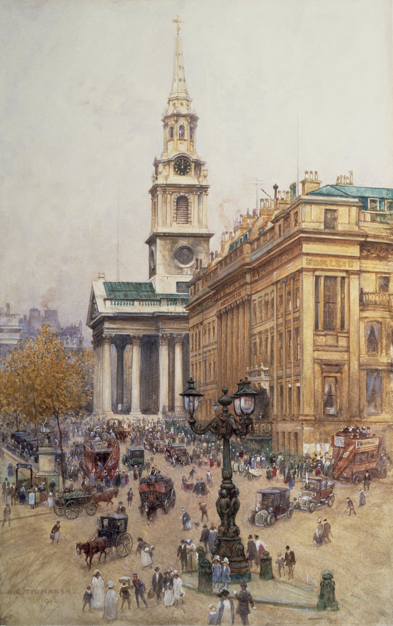 Trafalgar Square, 1912 r. autorstwa Henry Edward Tidmarsh