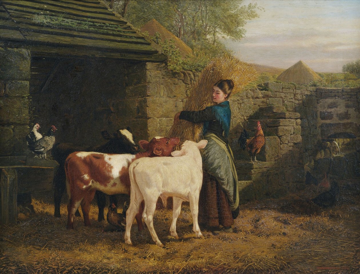 Chłopka z trzema cielakami autorstwa Henry Hetherington Emmerson