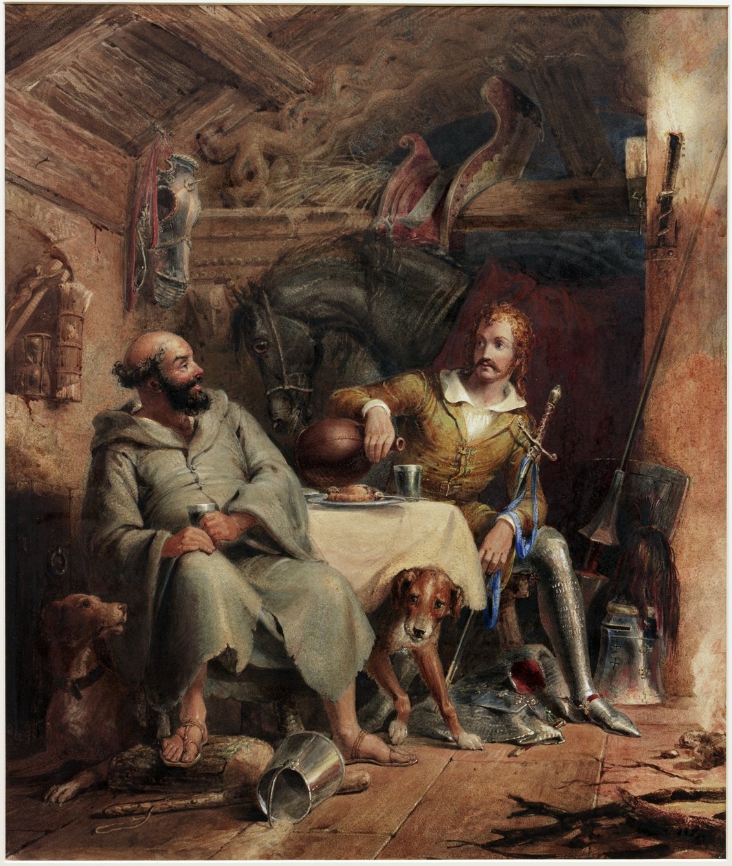 Friar Tuck and the Black Prince (akwarela i bodycolor na papierze na kartonie) autorstwa Henry Liverseege