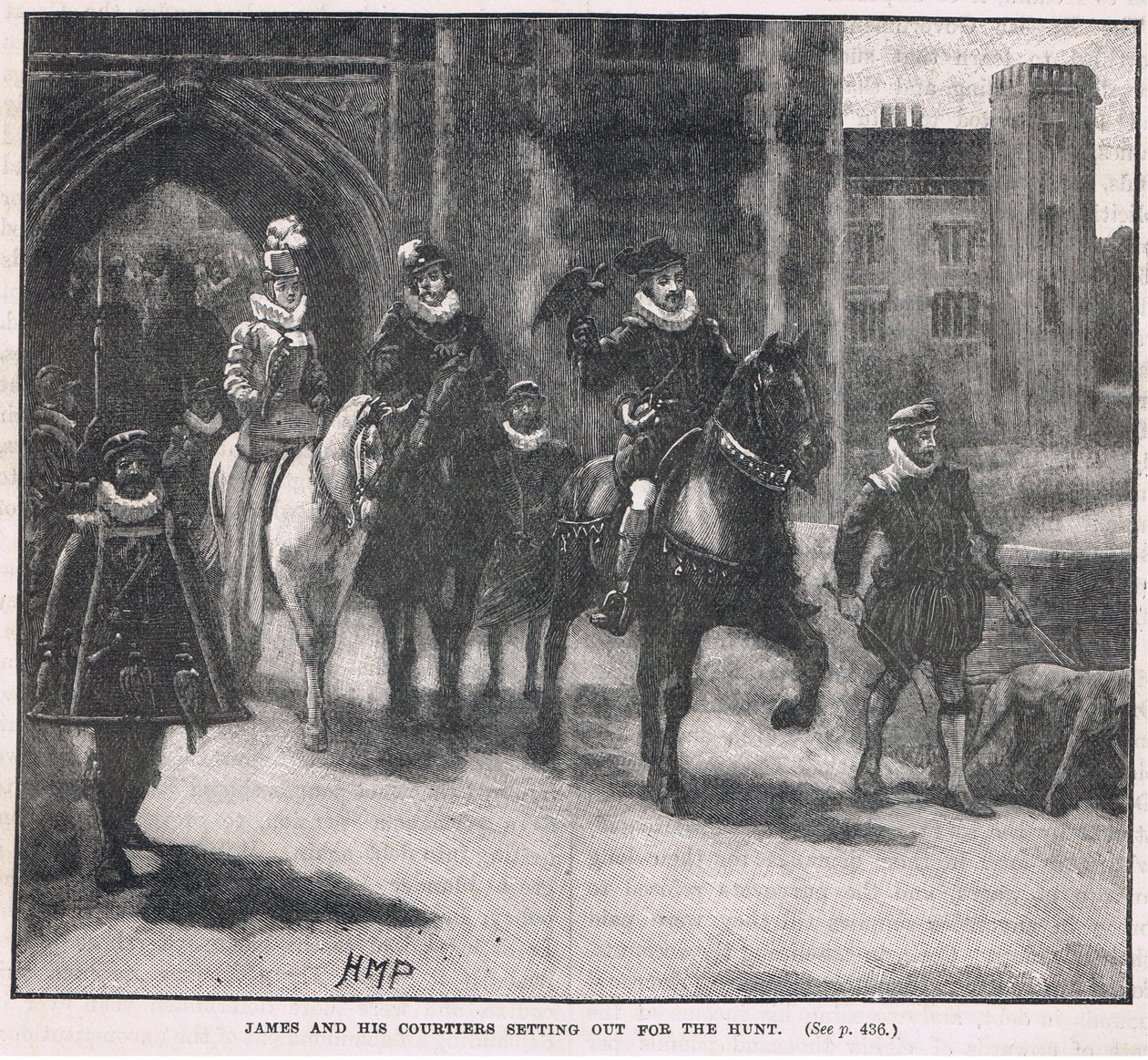 Jakub i jego dworzanie wyruszają na polowanie 1608 autorstwa Henry Marriott Paget