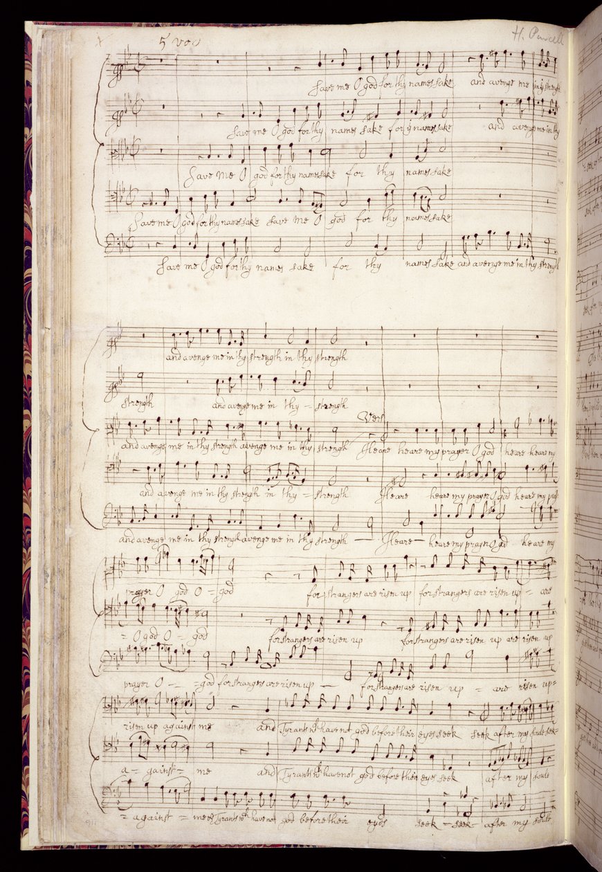 Mu Ms 88, f.27v: „Save me O Boże”, z antologii hymnów angielskich własnoręcznie wykonanych przez kompozytora, ok. 1670-80 (tusz na papierze) autorstwa Henry Purcell