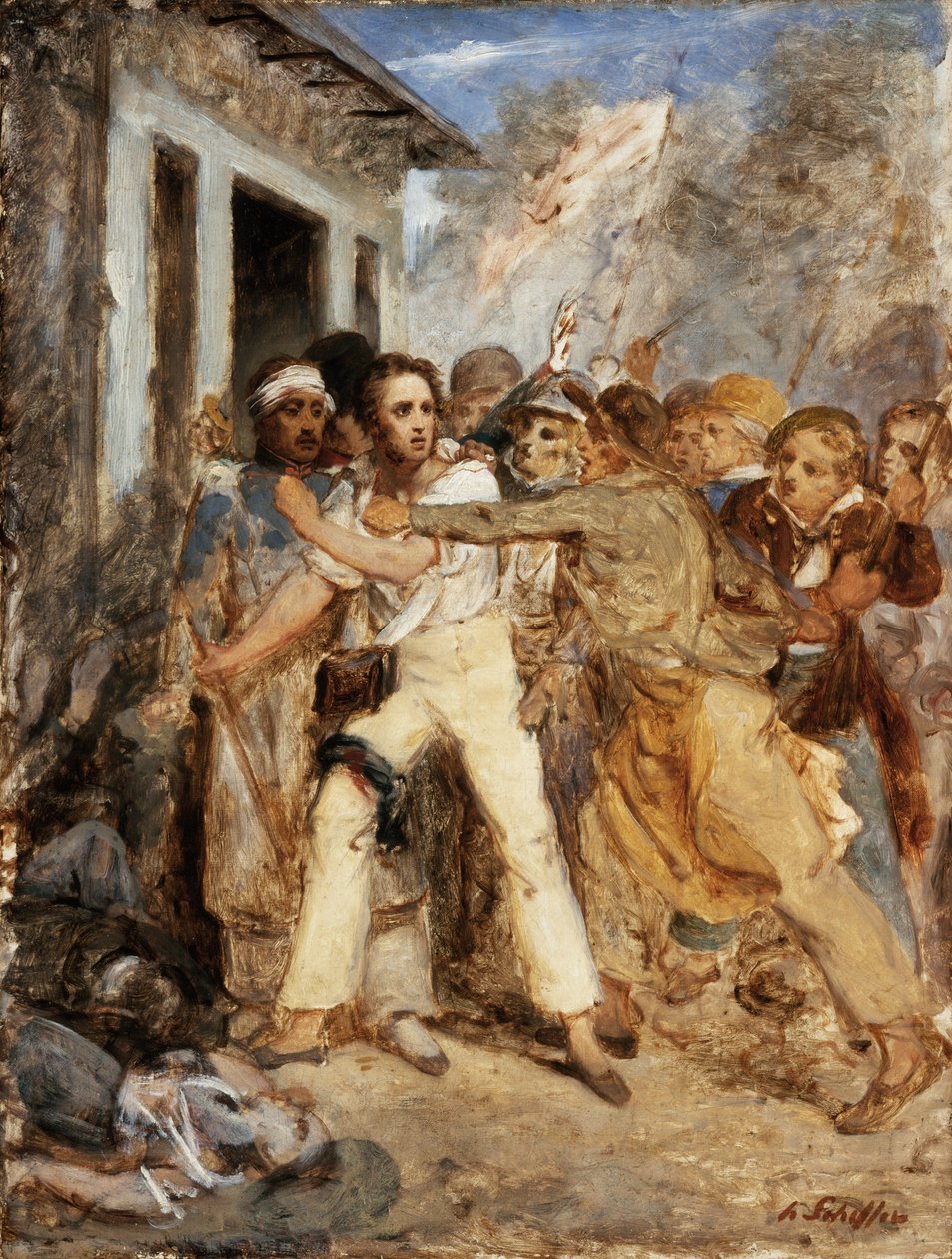 Studium do sceny bitwy: aresztowanie mężczyzny, ok. 1830 r. autorstwa Henry Scheffer