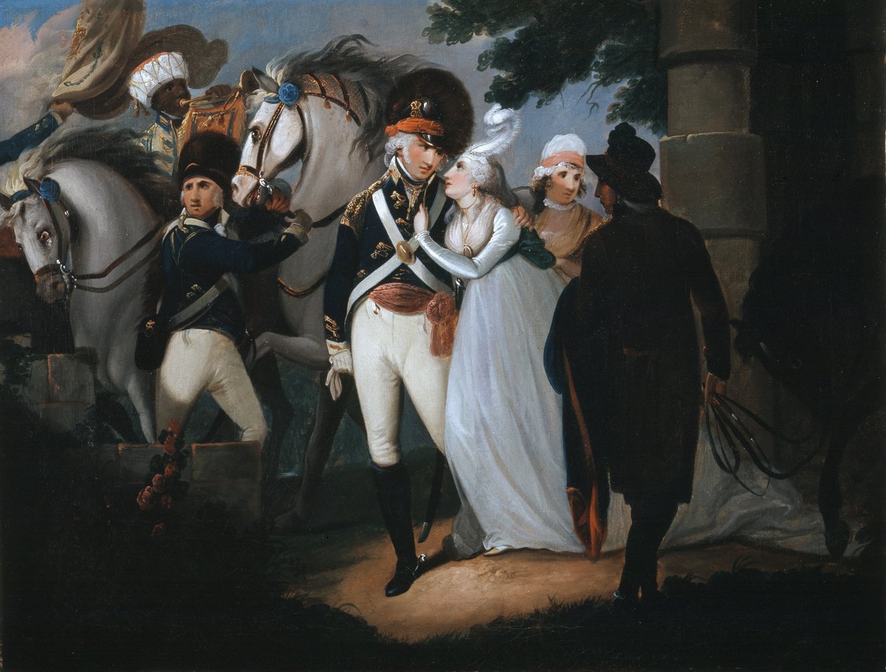 Oficer lekkich dragonów żegnający się z żoną, ok. 1795 r. autorstwa Henry Singleton
