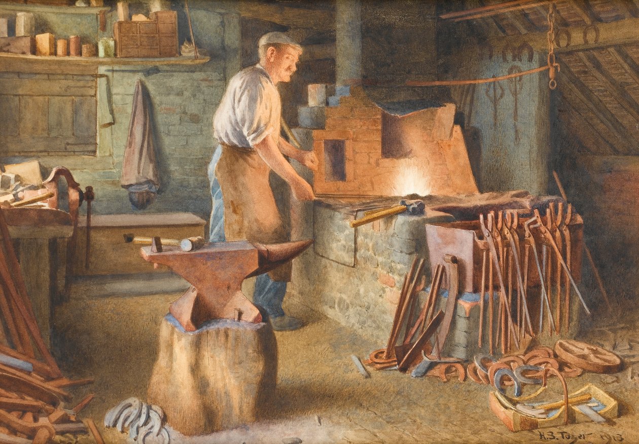 Wiejski kowal, 1918 (wc na papierze) autorstwa Henry Spernon Tozer