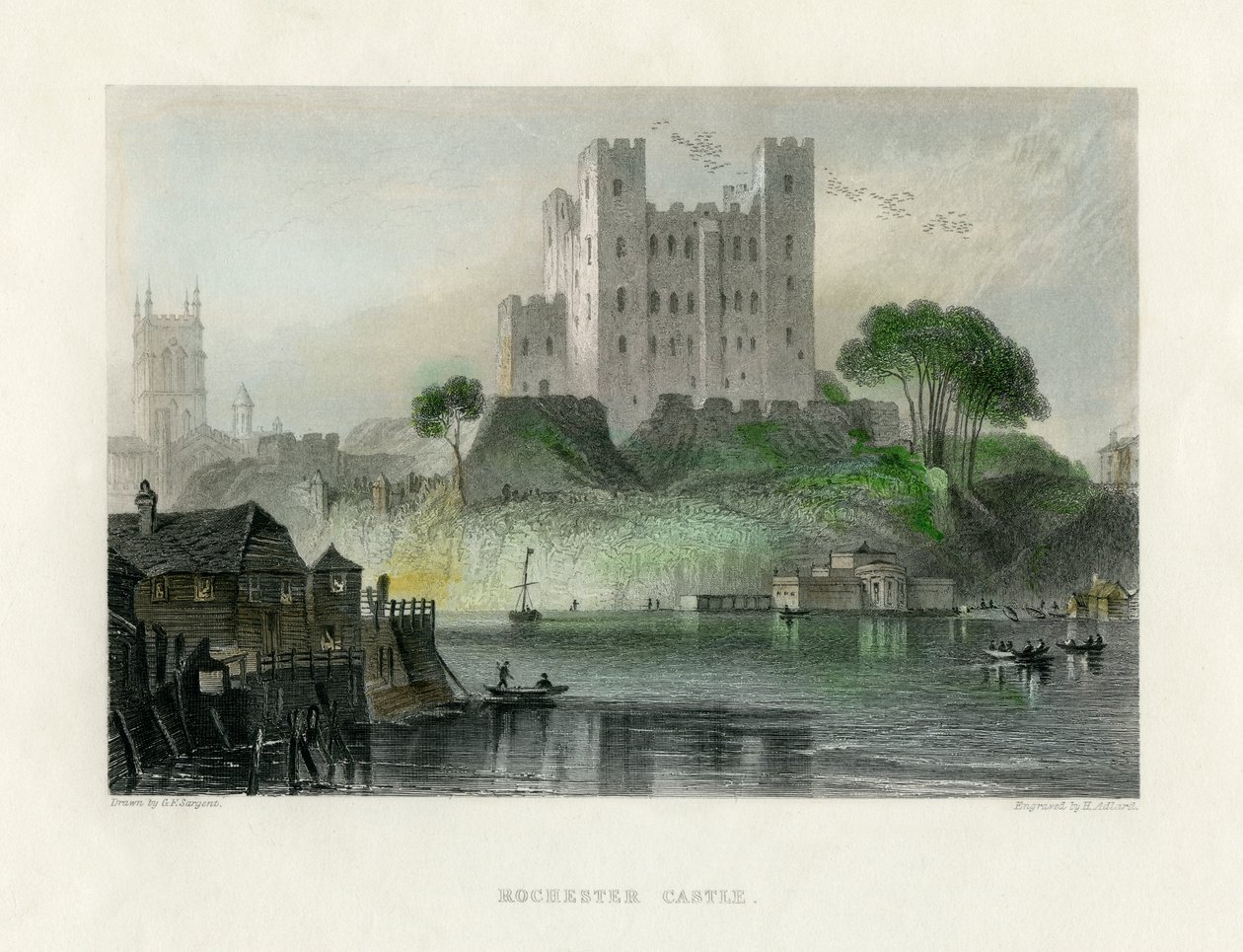 Zamek Rochester, Kent, połowa XIX wieku. autorstwa Henry Adlard