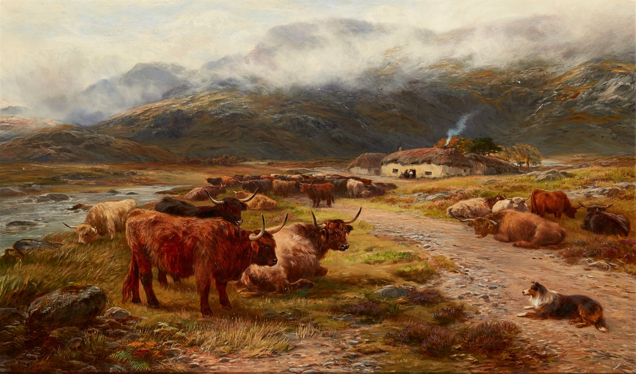 Highland Drove Odpoczynek, Argyllshire (olej na płótnie) autorstwa Henry Garland