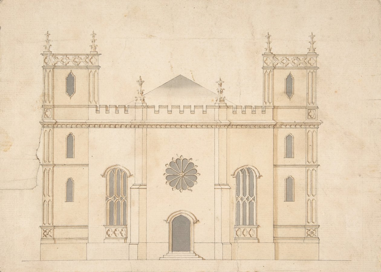 Fasada neogotyckiego kościoła, 1745-76. autorstwa Henry Keene.