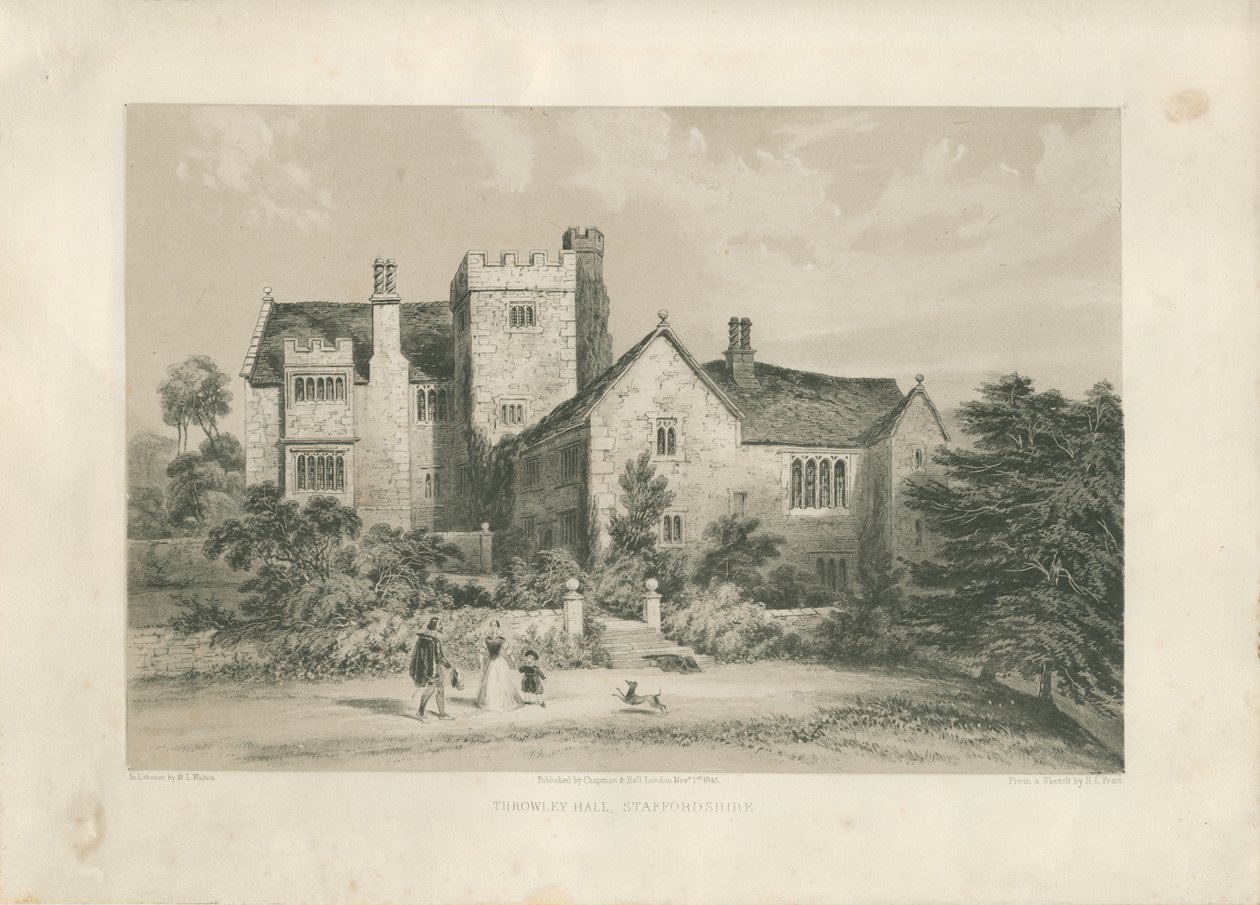 Throwley Hall: lithotint, nd [ok. 1845] autorstwa Henry Lark Pratt
