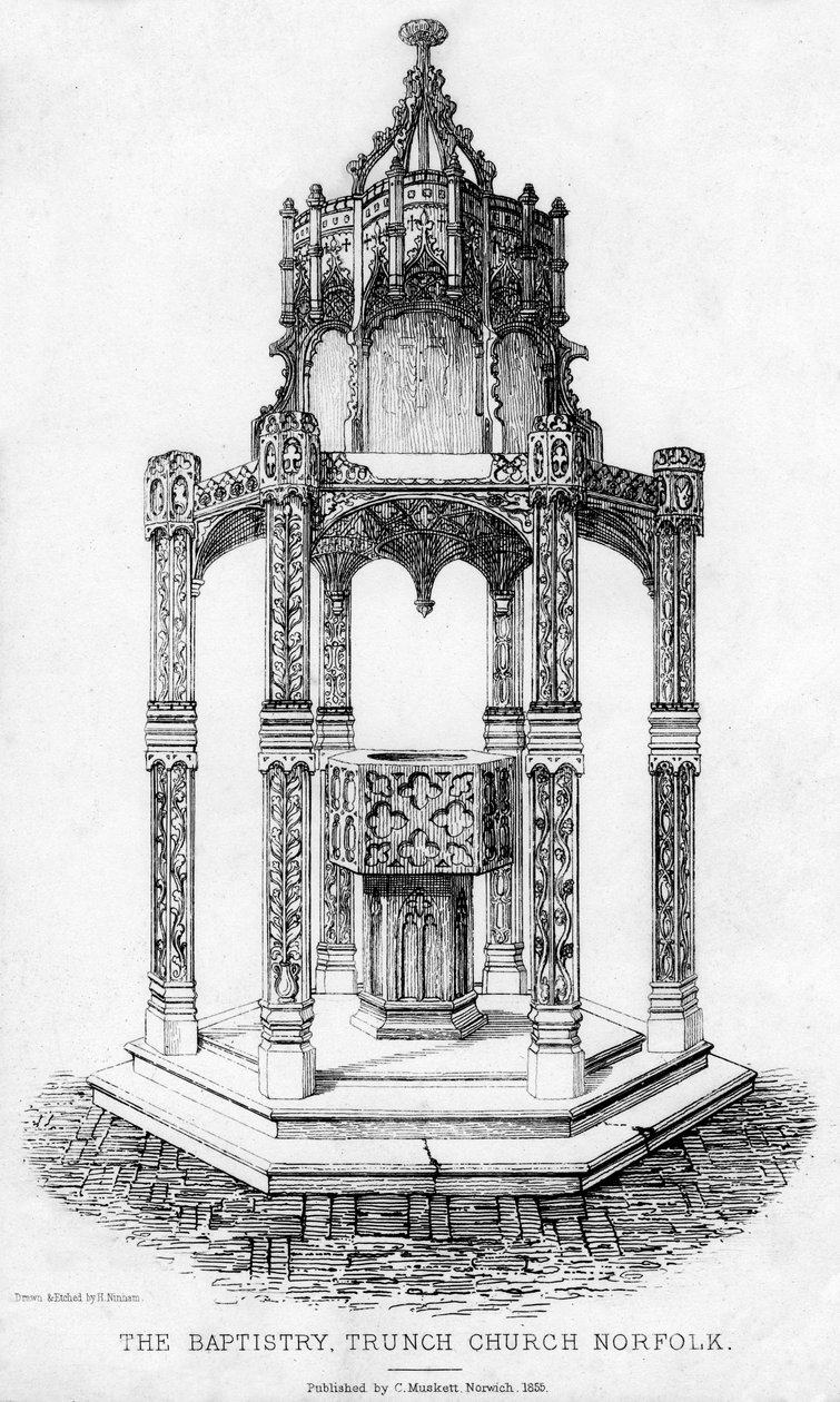 Baptysterium, kościół Trunch, Norfolk, 1855. autorstwa Henry Ninham