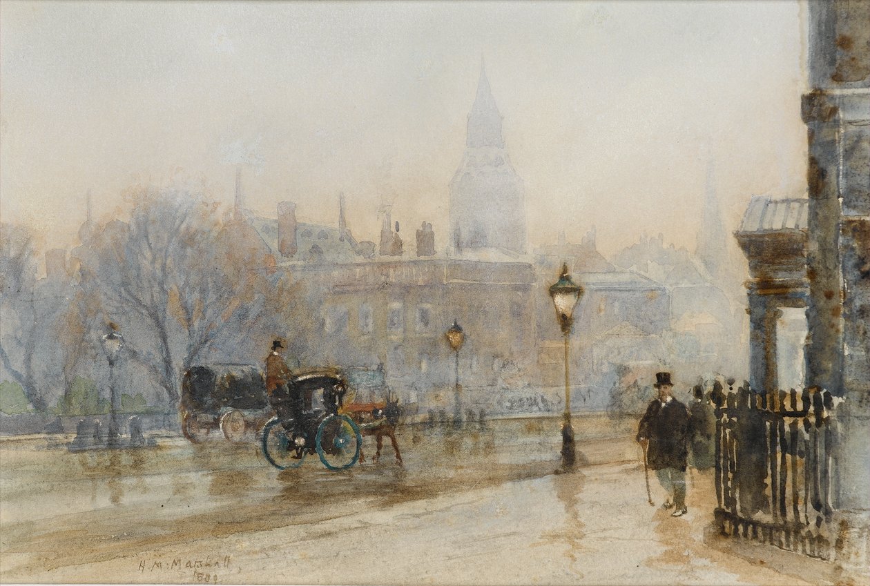 A London Street, 1889 (wc na papierze) autorstwa Herbert Menzies Marshall