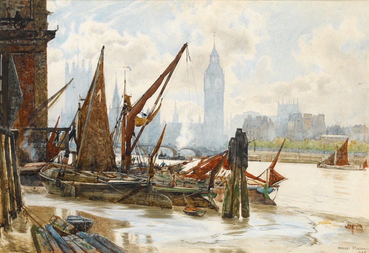 Westminster z South Bank, 1885 (wc na papierze) autorstwa Herbert Menzies Marshall