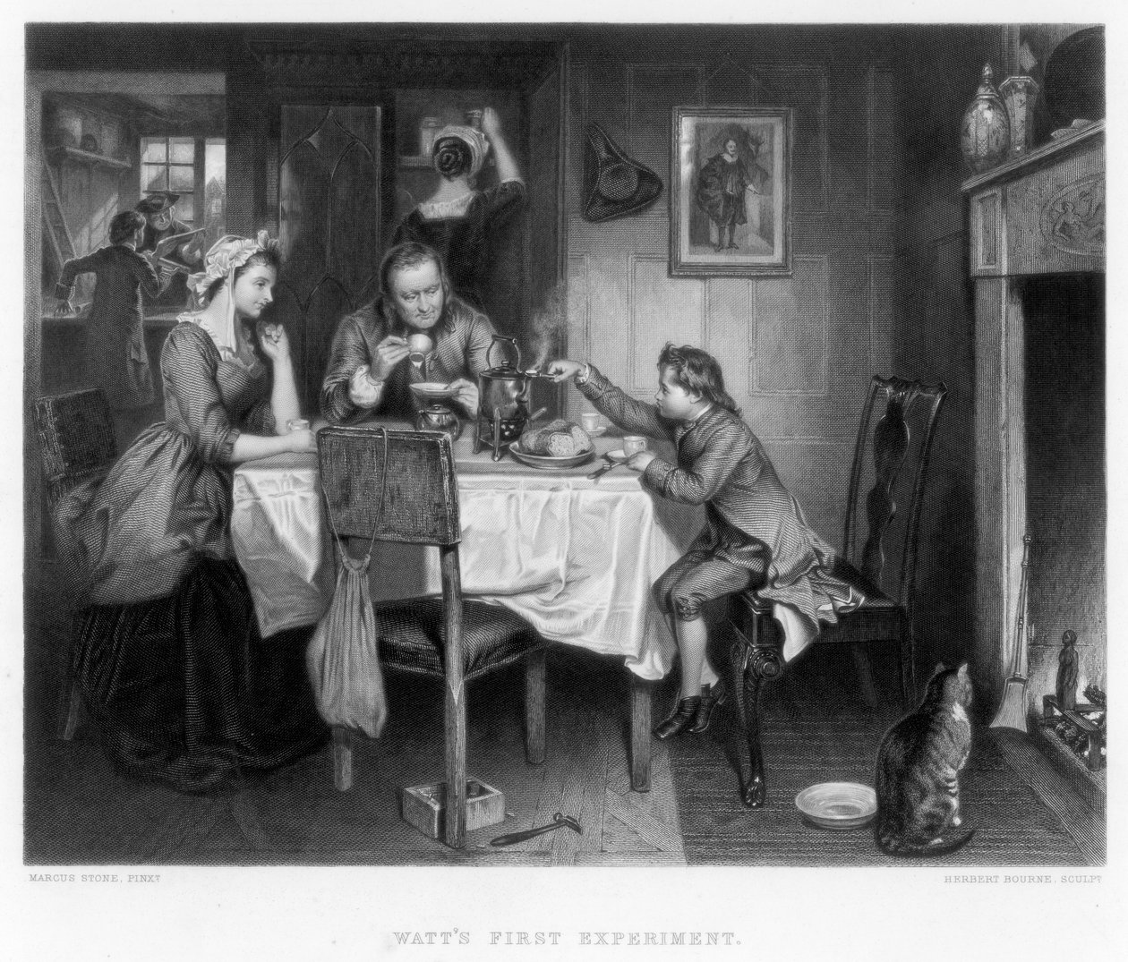 Pierwszy eksperyment Wattsa, XVIII w., ok. 1870 r. autorstwa Herbert Bourne