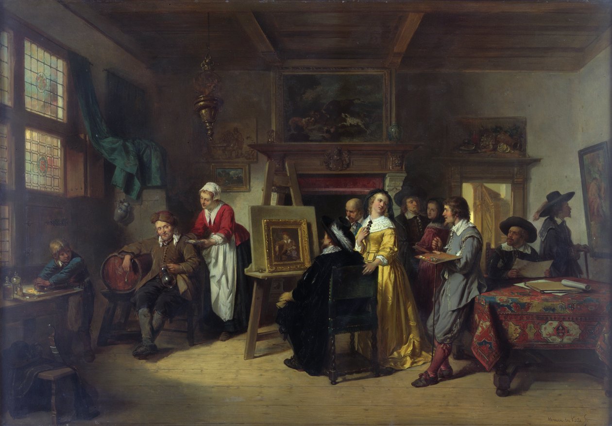 Rembrandt (1606-69) z wizytą w pracowni Gabriela Metsu (1629-87) autorstwa Herman Frederick Carel Ten Kate