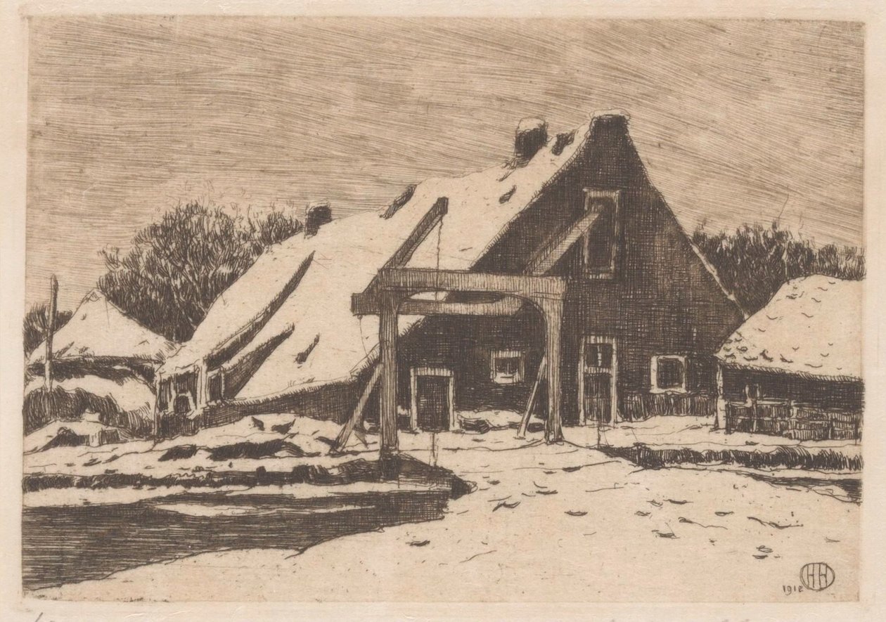 Farma z mostem zwodzonym autorstwa Herman Heuff (signed by artist)