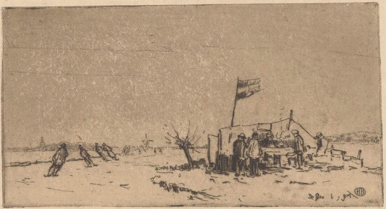 Zimowy krajobraz z łyżwiarzami autorstwa Herman Heuff (signed by artist)