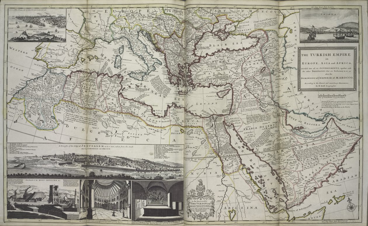 Imperium tureckie w Europie, Azji i Afryce, 1736 (odbitka ręcznie kolorowana) autorstwa Hermann Moll