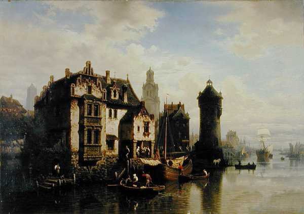 Widok na Rotterdam (olej na panelu) autorstwa Hermann Meyerheim