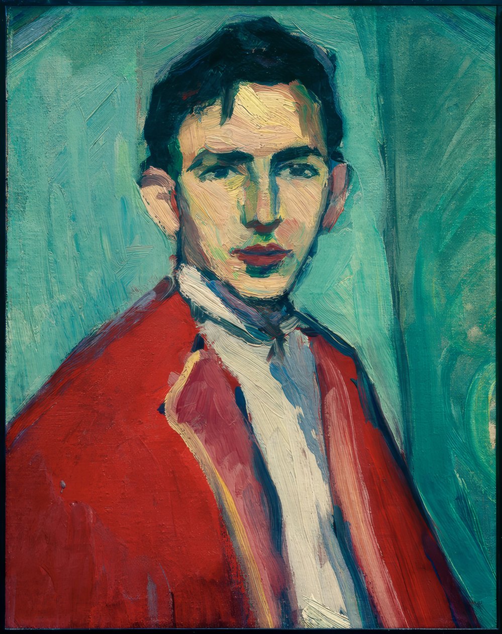 Autoportret z czerwoną kurtką autorstwa Hermann Stenner