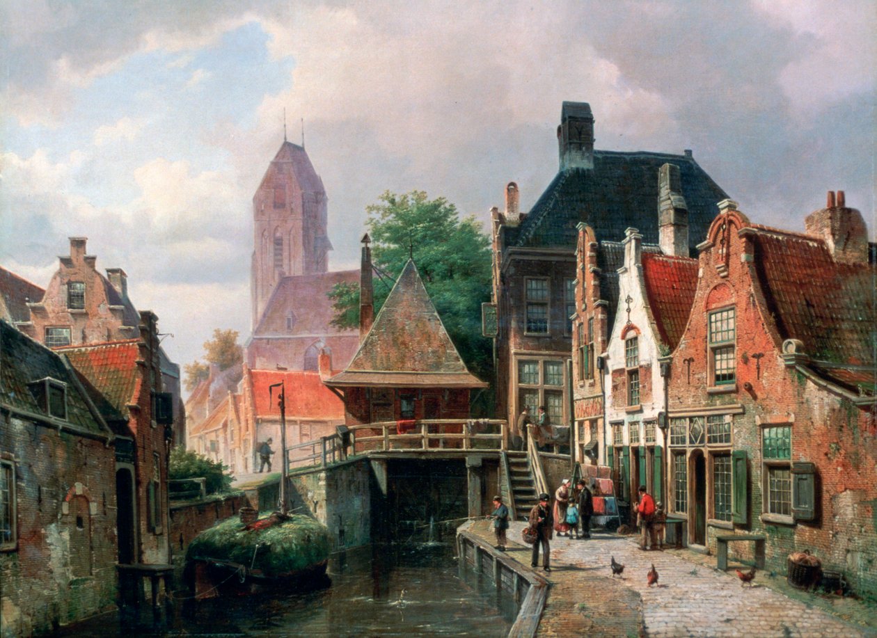 Widok na Oudewater, ok. 1867 r. autorstwa Hermanus Koekkoek