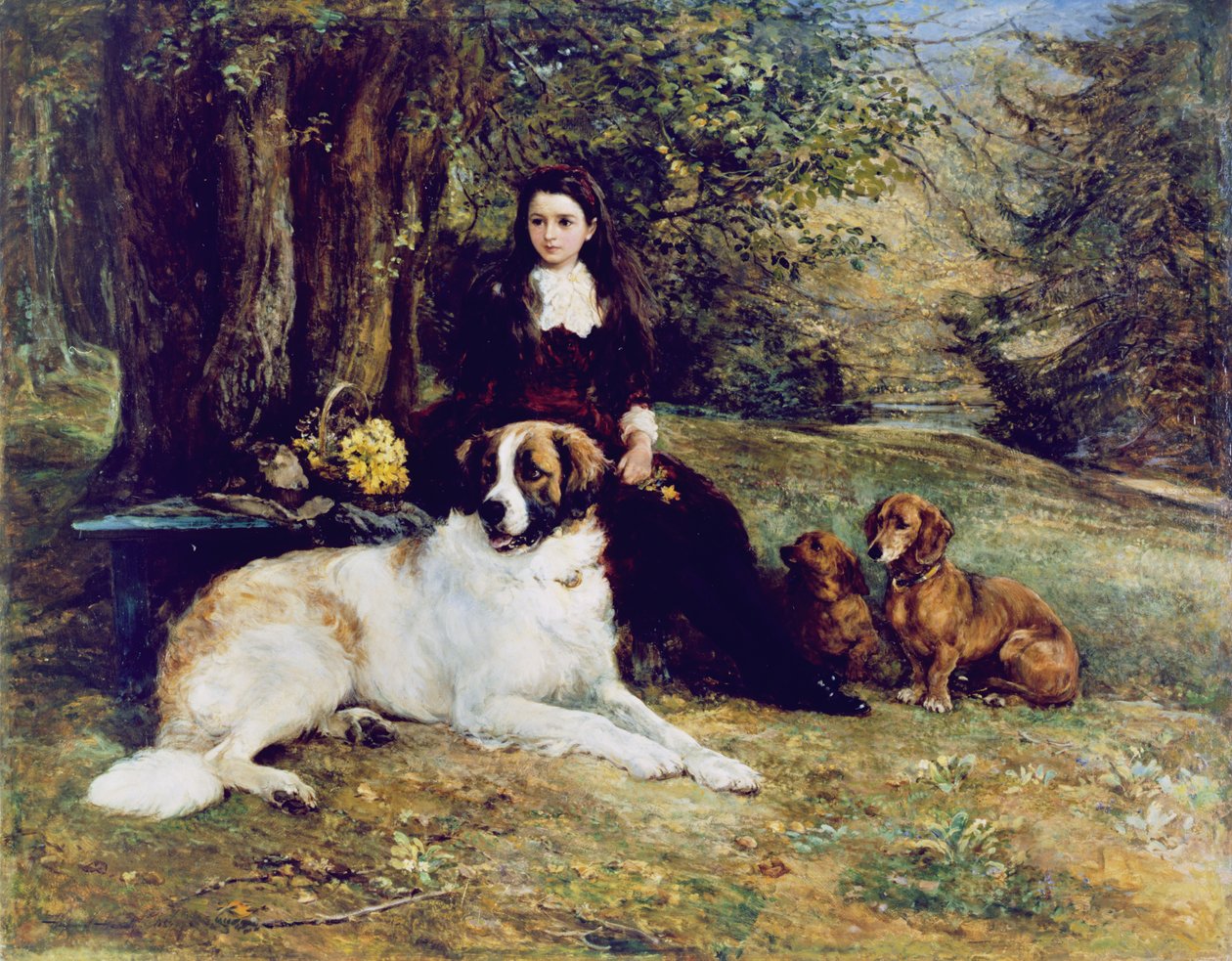 Dziewczyna z psem, 1884 autorstwa Heywood Hardy
