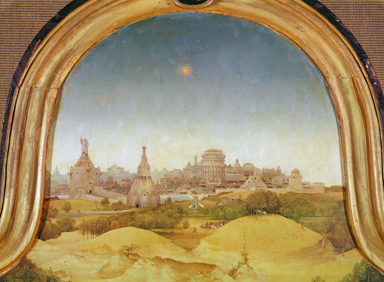 Fragment środkowego panelu Adoracji Trzech Króli, 1510 autorstwa Hieronymus Bosch
